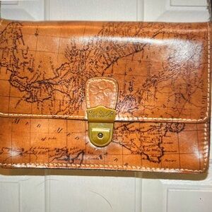 Patricia Nash Brown, Crossbody, leather world map handbag.